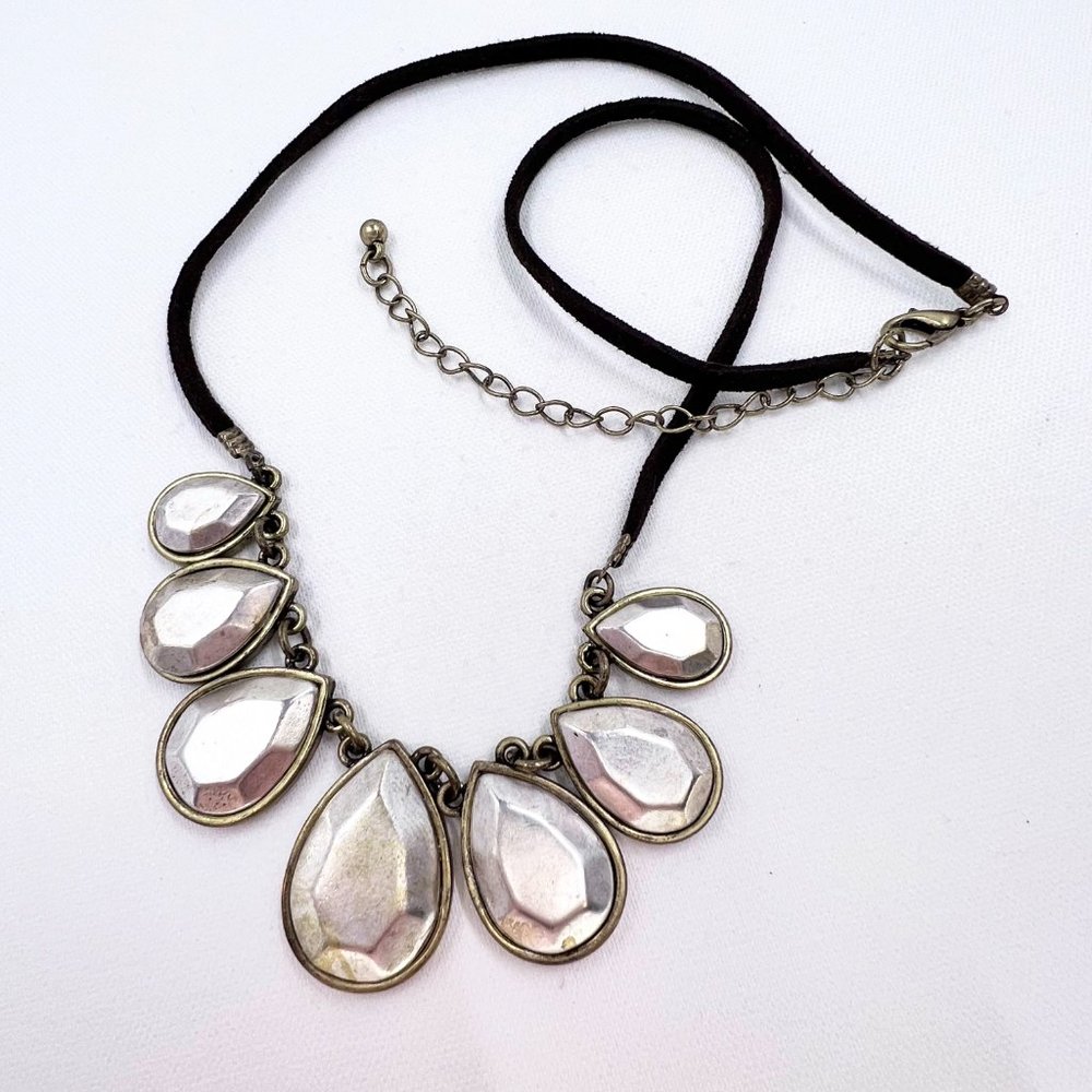 Rustic Antiqued Two Tone Graduated Teardrop Brown Leather 17” Necklace - Picture 2 of 6